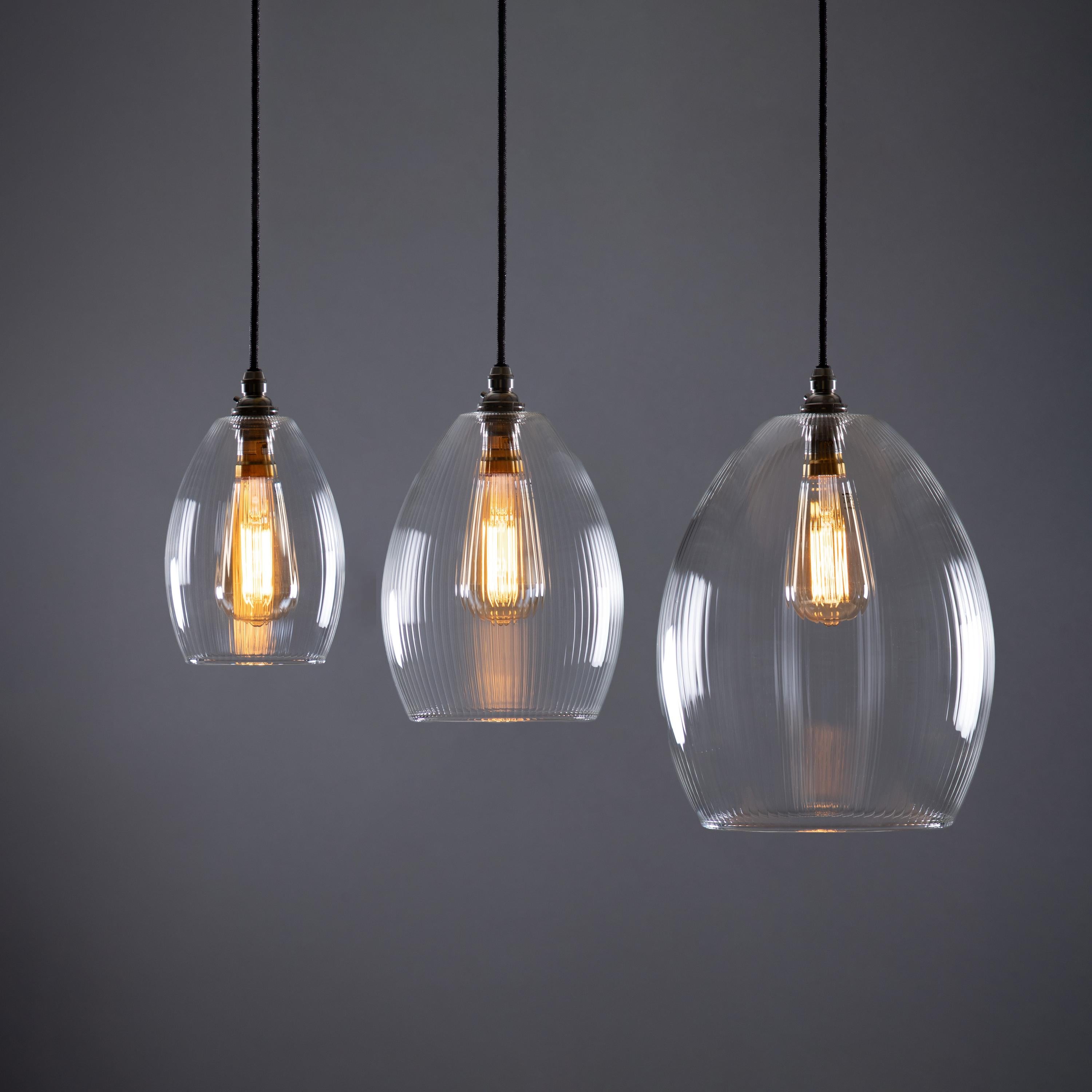 Elsa Clear Fine Ribbed Glass Pendant Lights – Glow Lighting